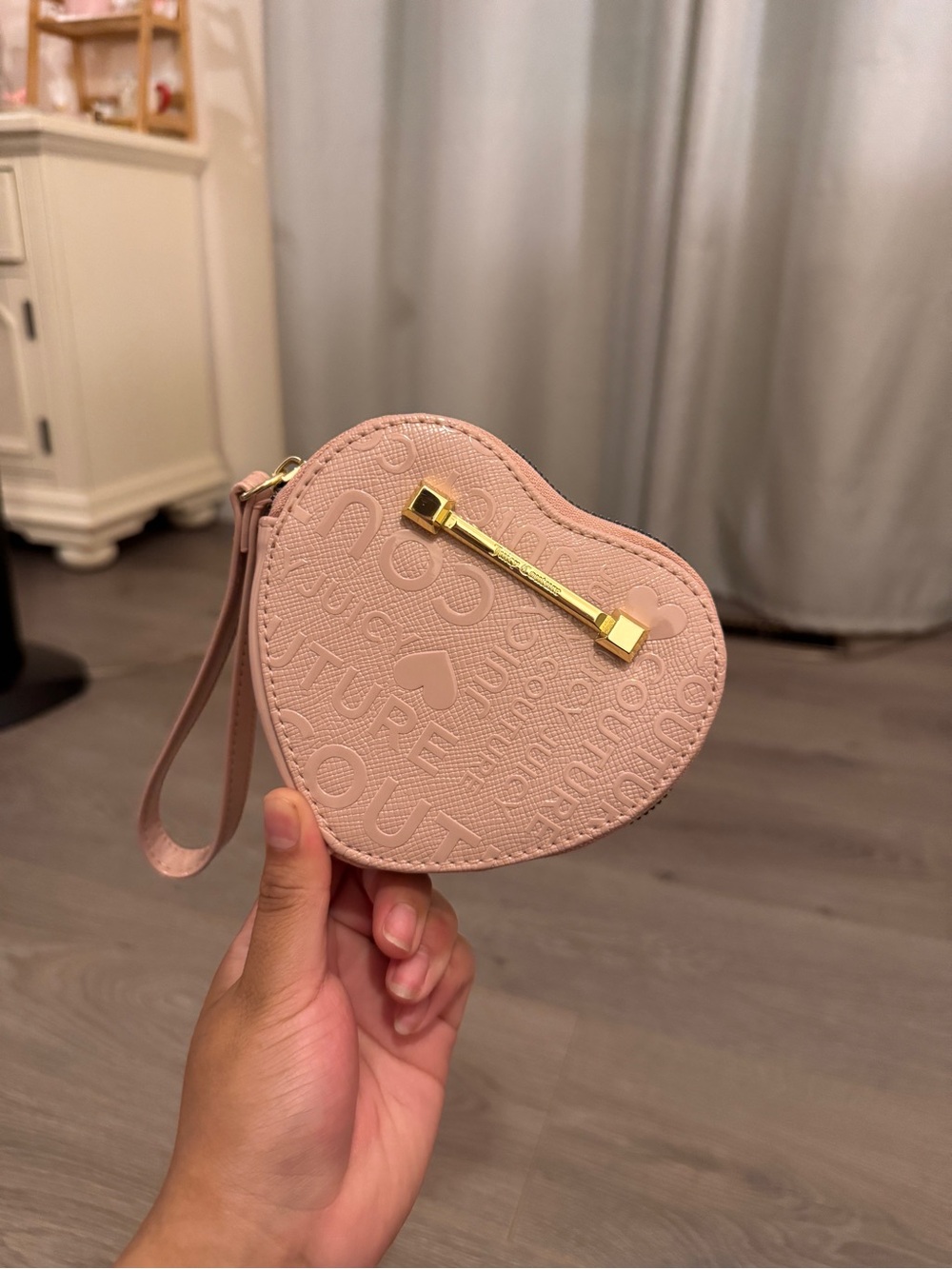 Juicy Couture Blush Pink Heart Wristlet with Gold Bar